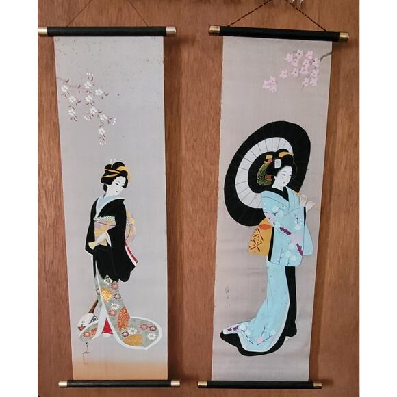Vintage Japanese Hand Painted Scroll WallArt Kakejiku Kakemono Ishikawa Kiyohiko - Picture 1 of 6